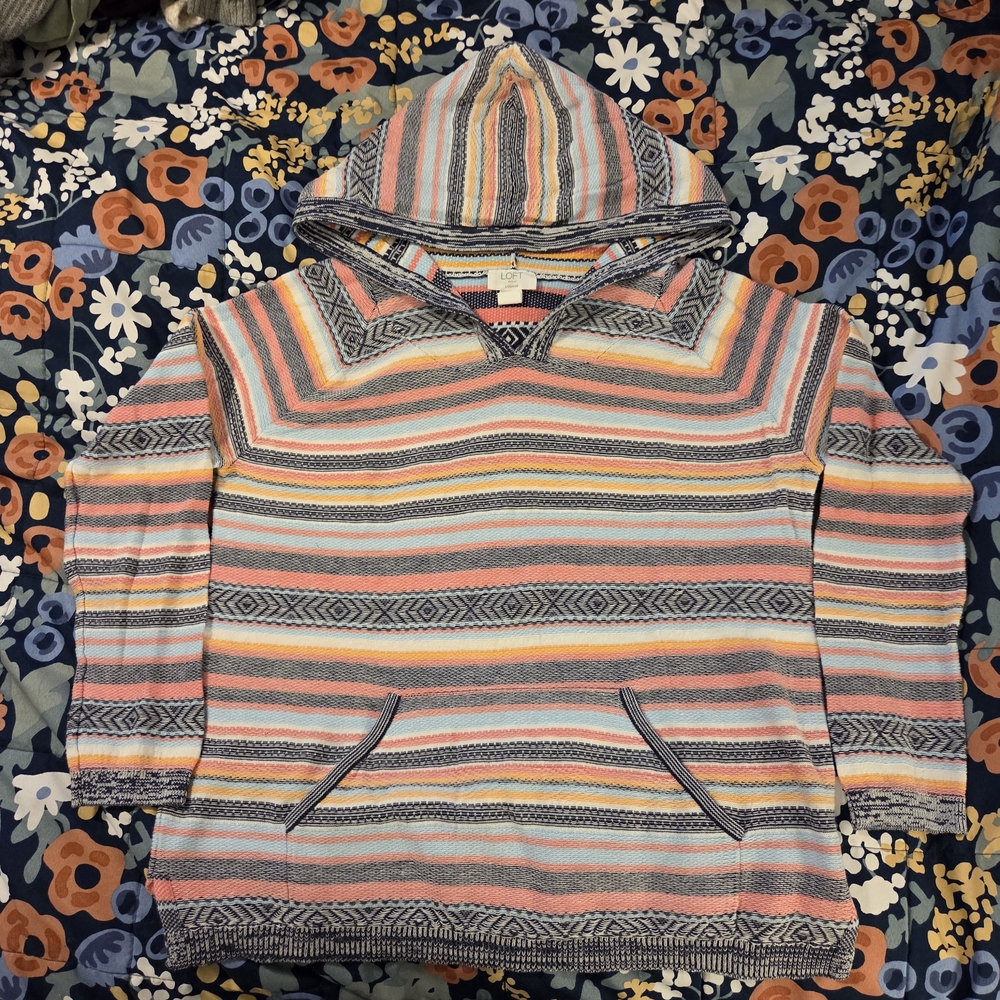 LOFT Multicolor Striped Hoodie Sweater